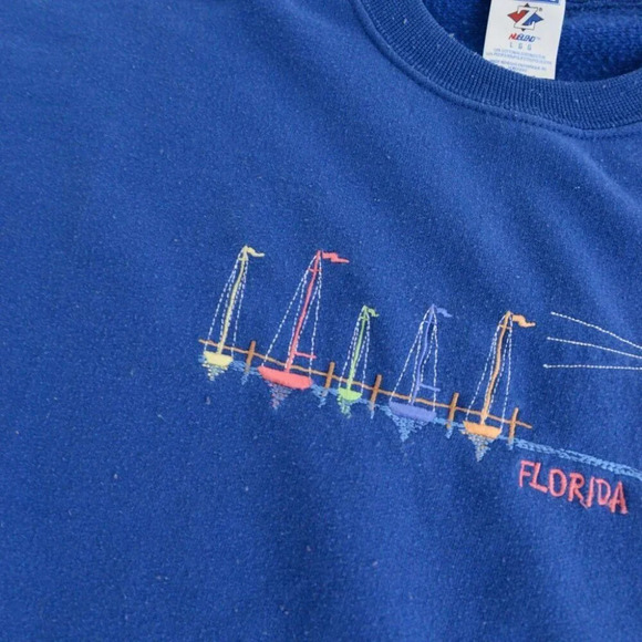 Vintage Jerzees Blue Florida Sailing  Crewneck Sweater Coastal Boating L - Picture 10 of 12